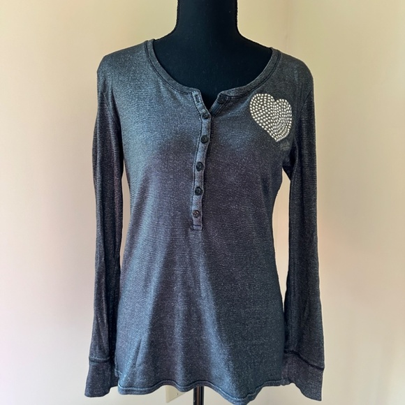 **VS PINK* Gray x Gem Heart Long Sleeve Shirt Size Large - Picture 1 of 7
